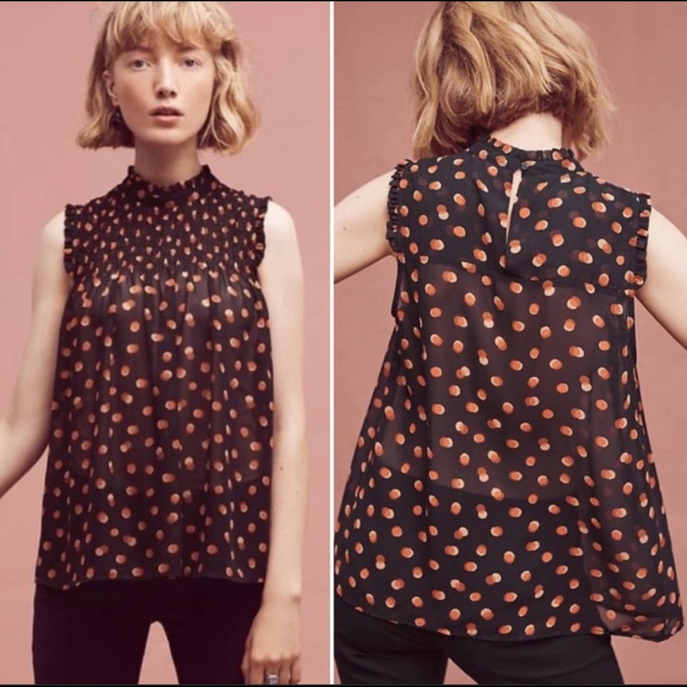 MAEVE Sheer Polka Dot Ruffle Blouse